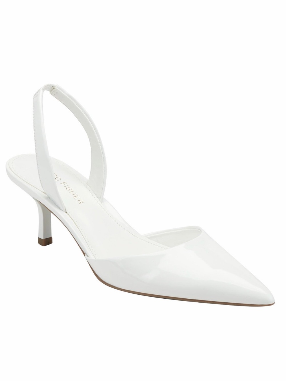 Marc Fisher White Patent Pointed Slingback Kitten Heel